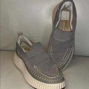 Dolce Vita Platform Slip On Loafers in Suede Gray